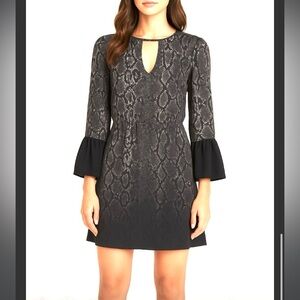 Parker Silk Bell Sleeve Cut Out Animal Print Dress XS